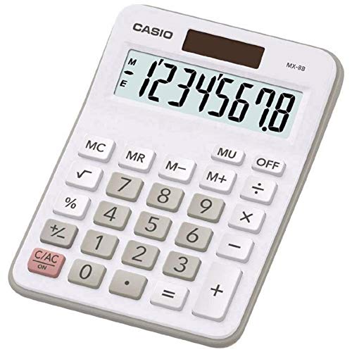 Casio MX-8B-WE - Calculadora básica, gris y blanco